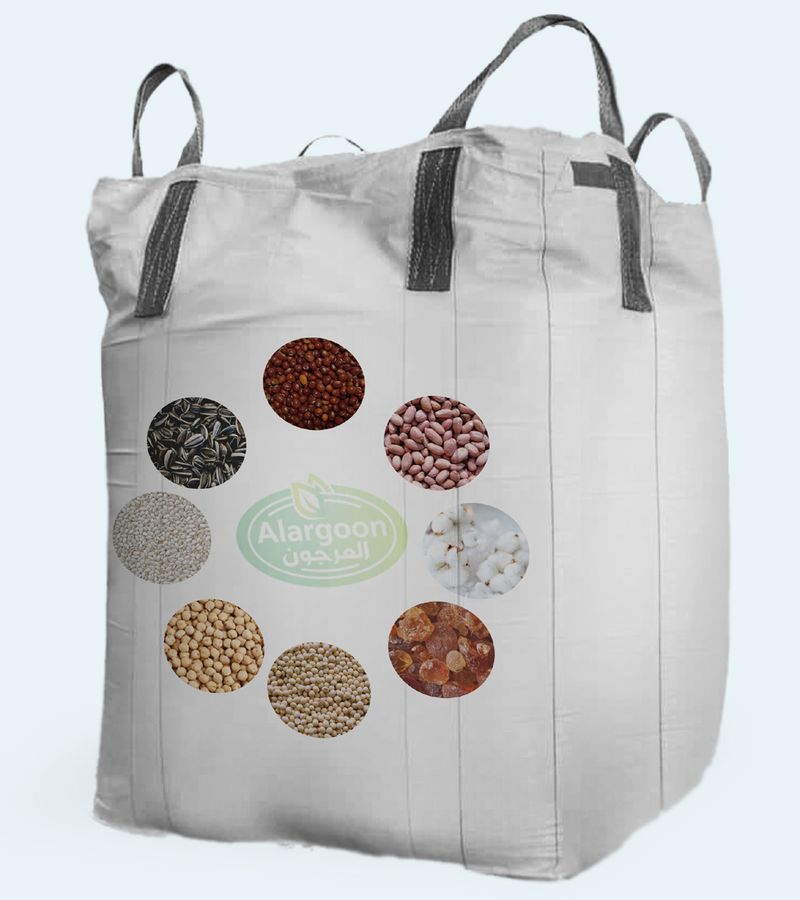Bulk bag showing sesame, peanuts, sorghum and other export crops
